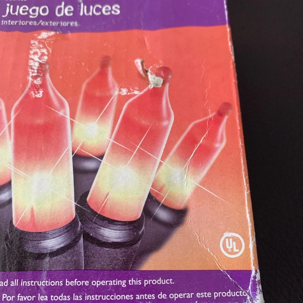 Halloween Flicker Flame Lights Orange String Lights 24Ft Vintage Steady Or Flash